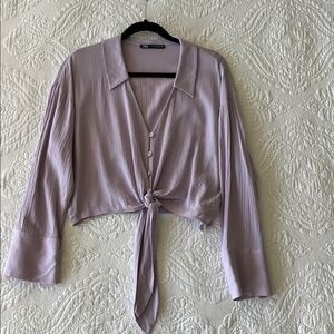 Zara Lilac Button-Up Tie Front Top
